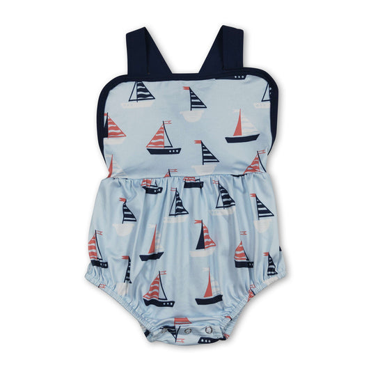 Blue straps boat baby boy summer 4th of july romper