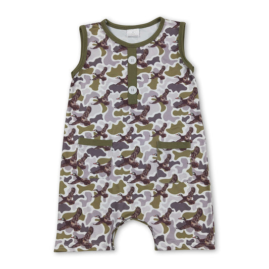 Sleeveless camo duck pockets baby boy summer romper