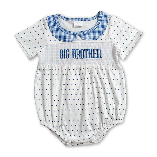 Short sleeves polka dots big brother smocked baby boy romper
