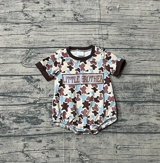 Little brother embroidery camo baby boy romper