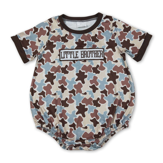 Little brother embroidery camo baby boy romper