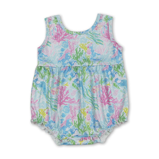 Sleeveless watercolor coral baby girls summer romper