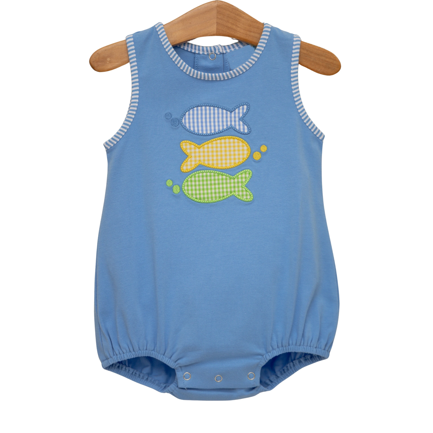 Light blue sleeveless fish baby boy summer romper