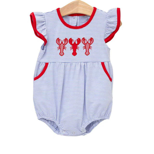 Flutter sleeves stripe crawfish baby girl summer romper