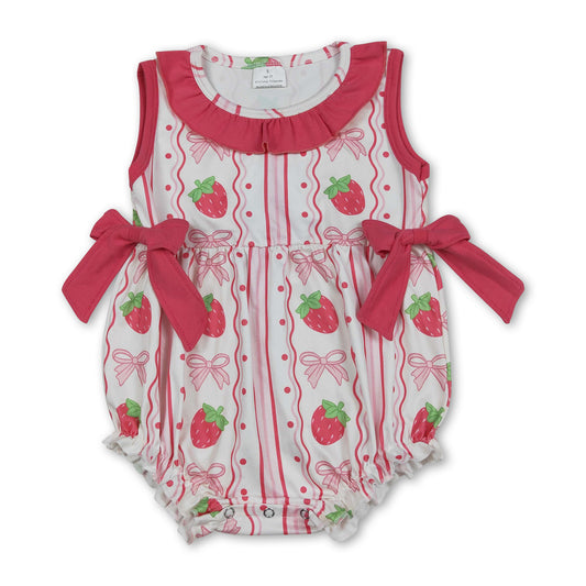 Sleeveless strawberry bow baby girls summer romper