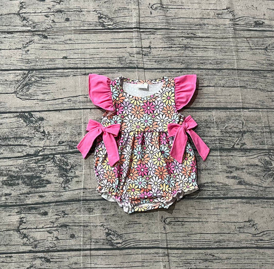 Flutter sleeves floral bow baby girls summer romper