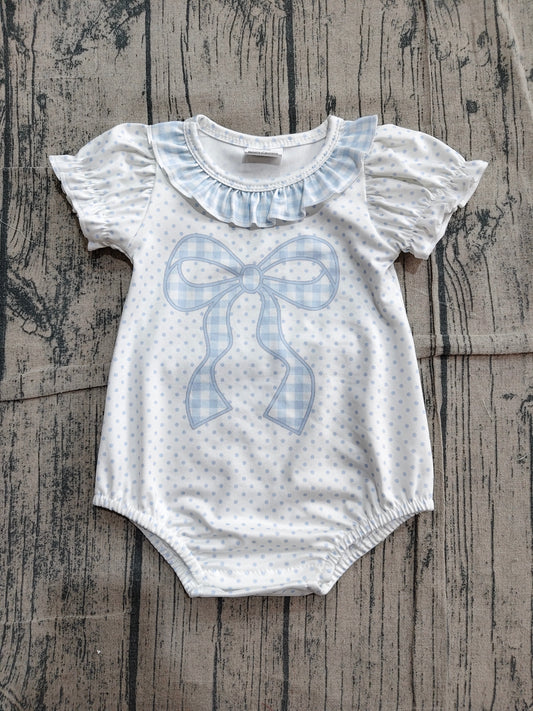 Short sleeves polka dots bow baby girls summer romper
