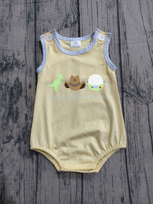 Yellow dinosaur embroidery baby boy summer romper