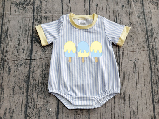 Short sleeves stripe popsicle embroidery boy romper