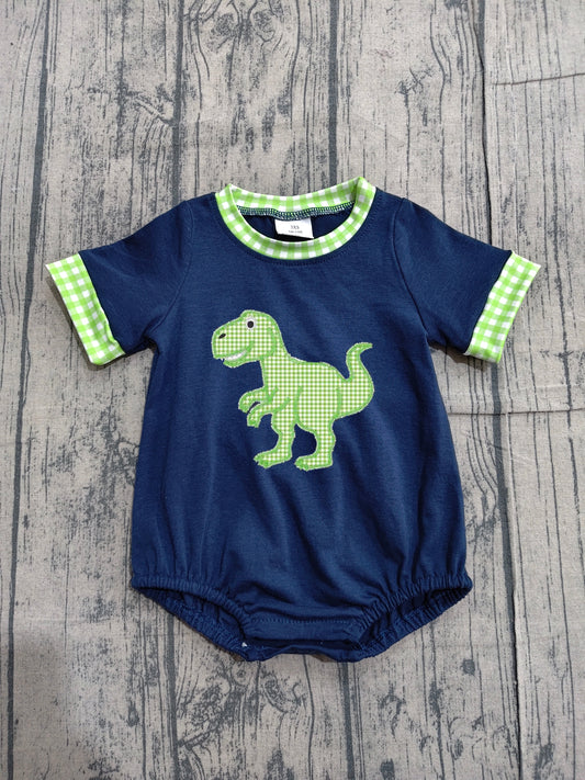 Short sleeves dinosaur embroidery baby summer romper