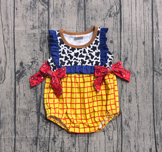 Sleeveless cow plaid baby girls summer romper