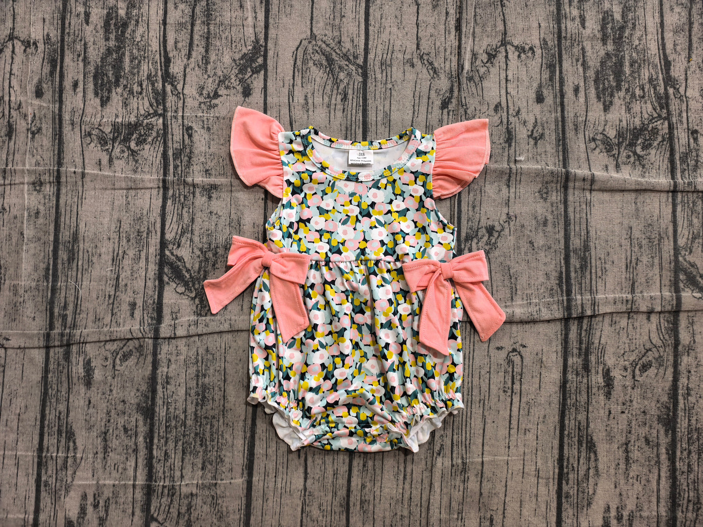 Flutter sleeves bow floral baby girls summer romper