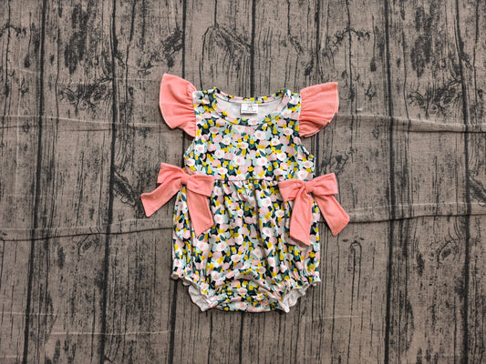 Flutter sleeves bow floral baby girls summer romper