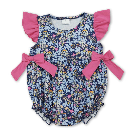 Flutter sleeves light blue floral baby girls summer romper