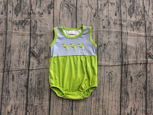 Sleeveless fish embroidery green baby boy romper