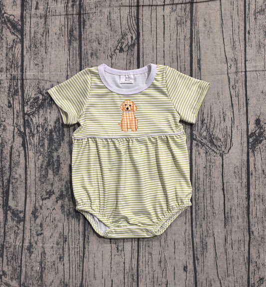 Short sleeves dog embroidery stripe baby boy romper