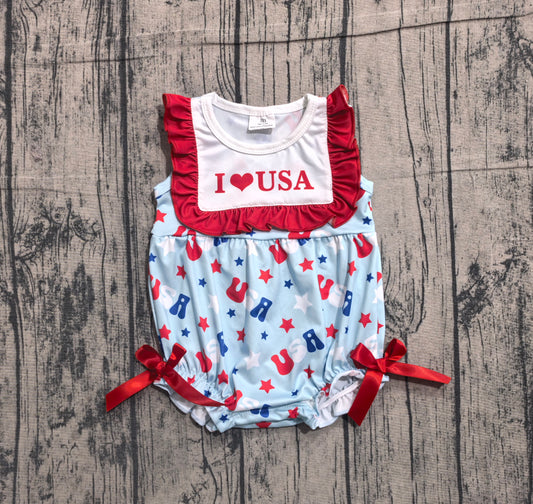 Ruffle I love USA stars baby girls 4th of july romper