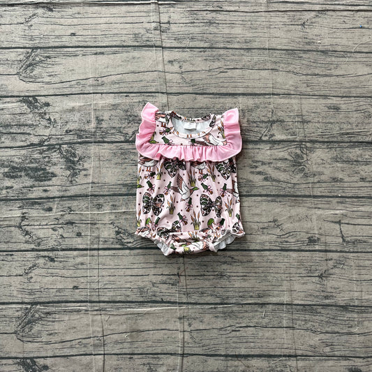 Pink ruffle duck camo bow baby girls summer romper