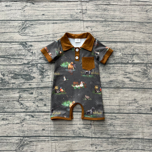 Short sleeves dog duck pocket hunting baby romper