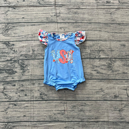 Floral flutter sleeves USA embroidery baby 4th of july romper