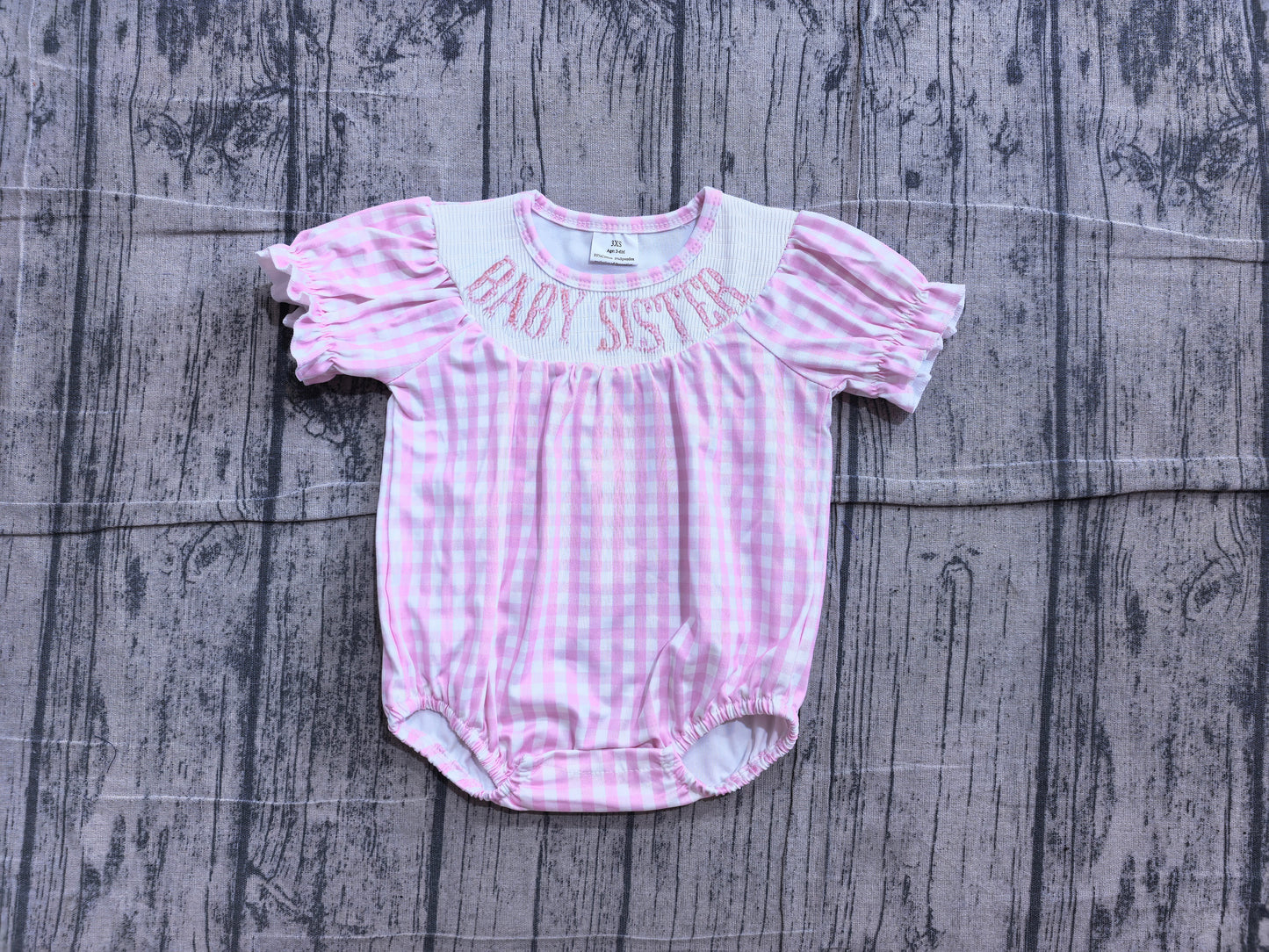 Short sleeves pink plaid baby sister smocked girls romper
