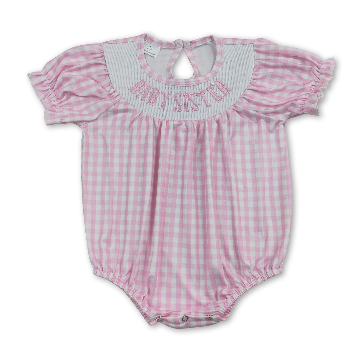 Short sleeves pink plaid baby sister smocked girls romper