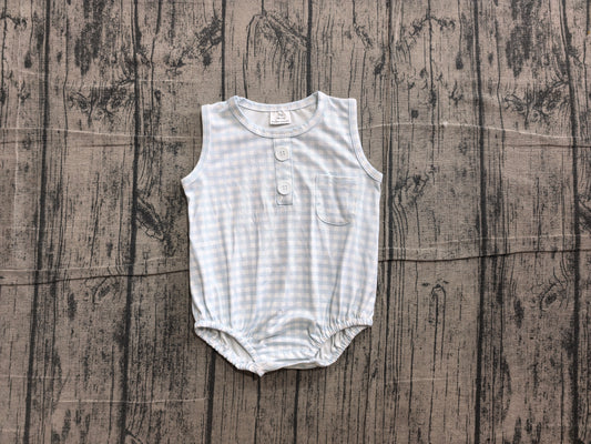 Sleeveless light blue plaid baby boy summer romper