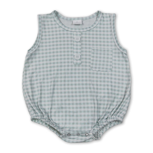 Sleeveless plaid pocket baby boy summer romper