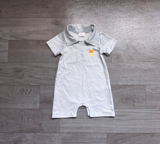 Stripe candy corn embroidery baby boy Halloween romper