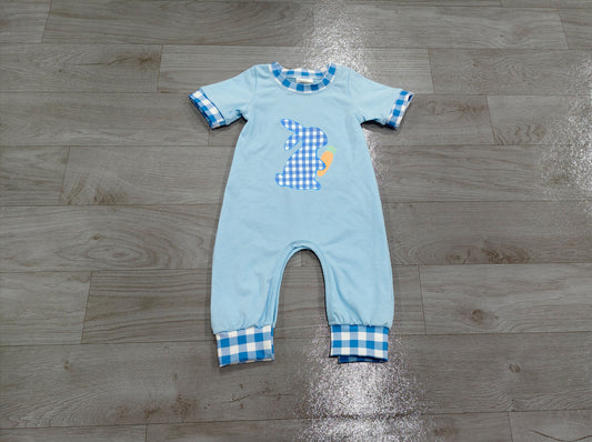 Plaid rabbit carrot embroidery baby boy Easter romper