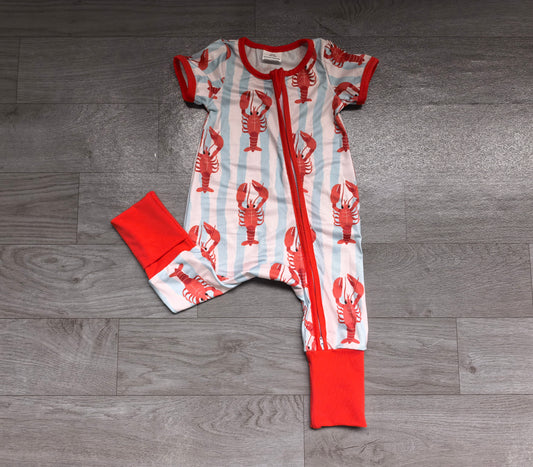 Short sleeves crawfish baby kids zipper romper