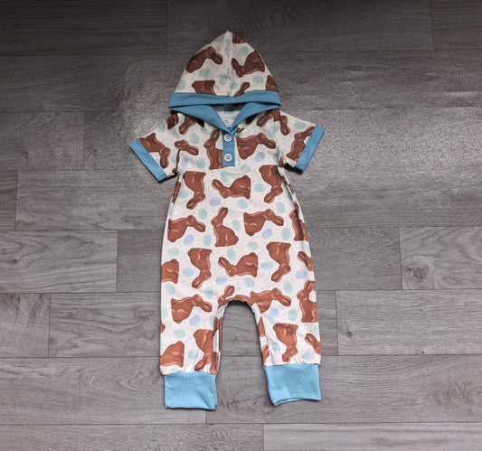 Short sleeves egg rabbit boy hooded Easter romper