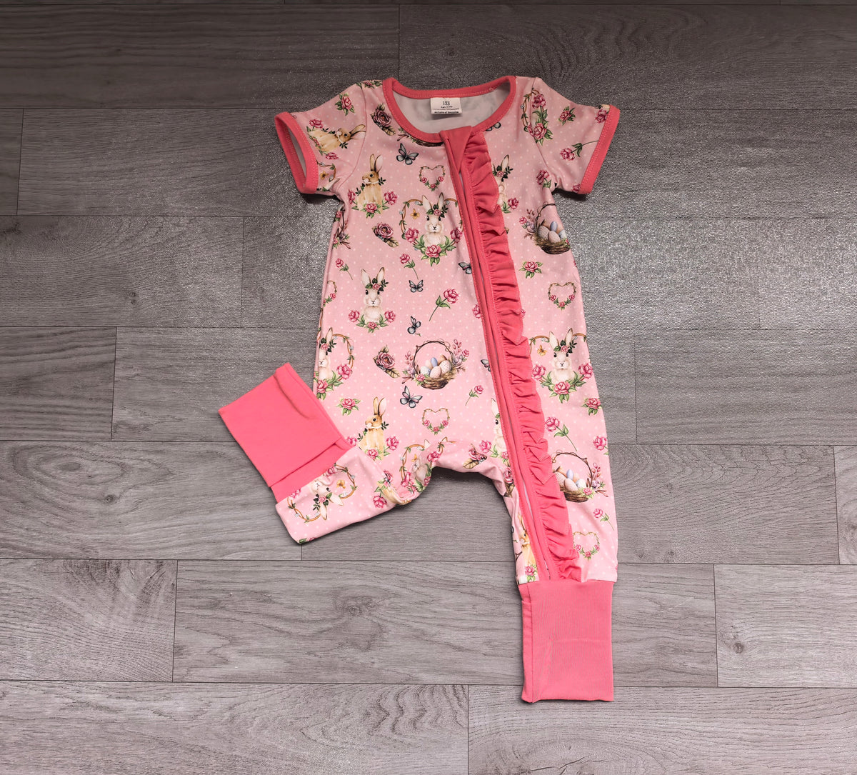 Short sleeves rabbit egg baby girls Easter zipper romper