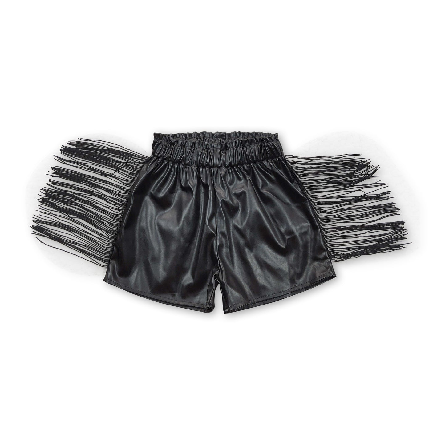 Black leather tassels baby girls shorts