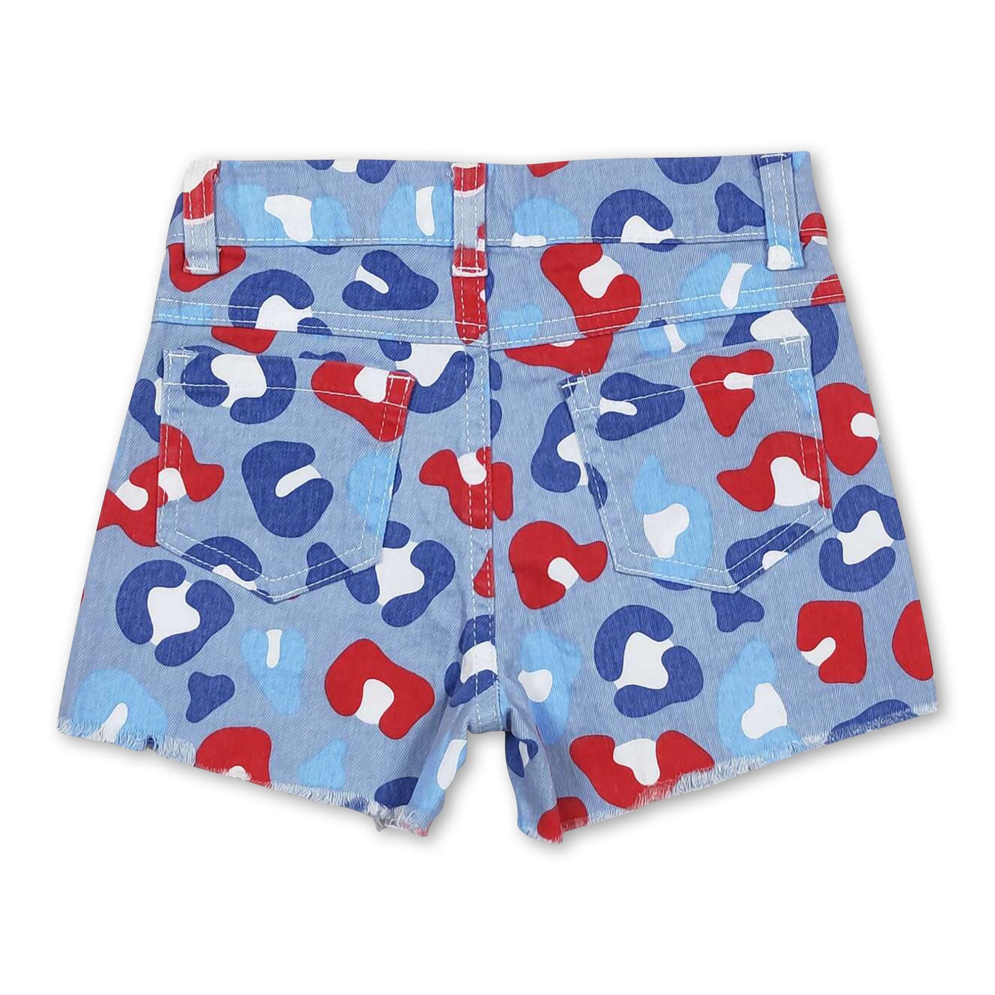 Red blue leopard kids girls 4th of july denim shorts