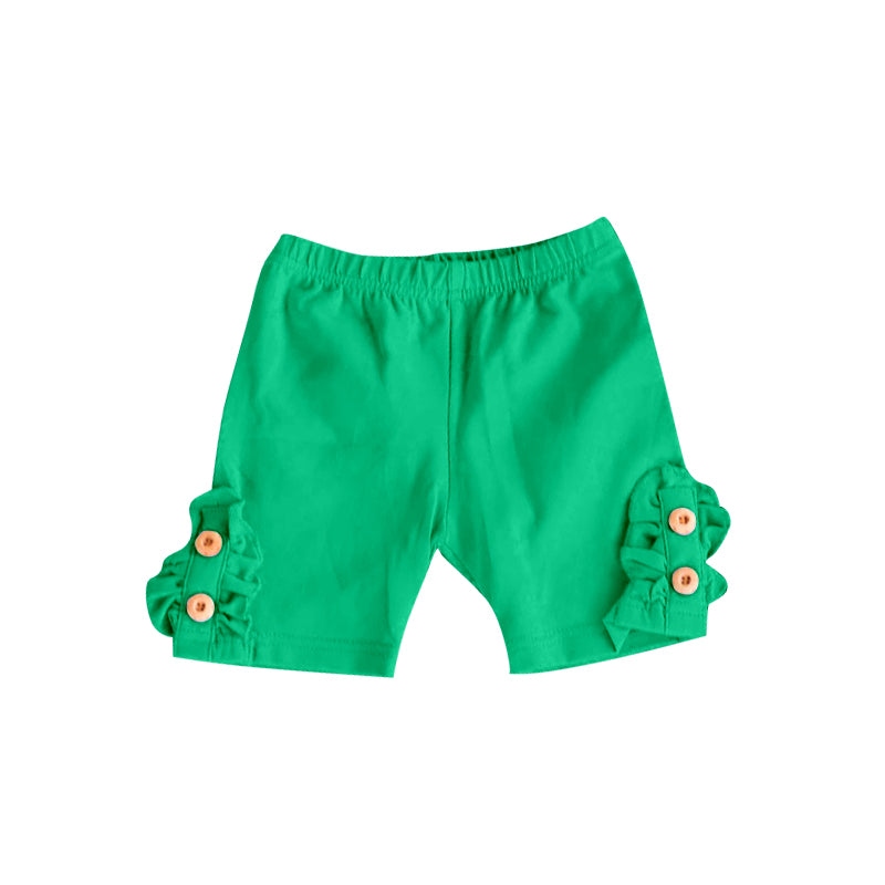 Green cotton button baby girls summer shorts