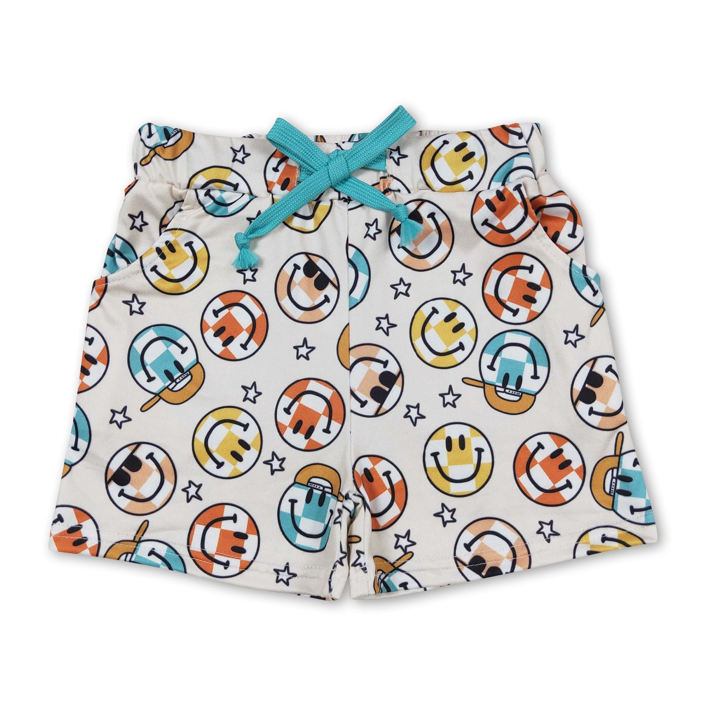 Plaid smile pockets baby boys summer shorts