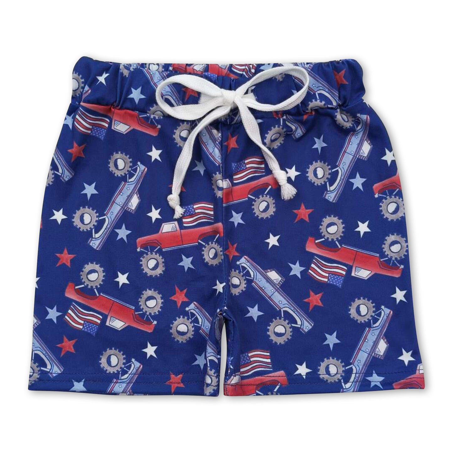 Blue stars flag truck kids boys 4th of july shorts