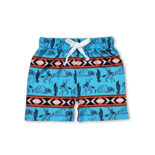 Blue cactus rodeo baby boys summer shorts