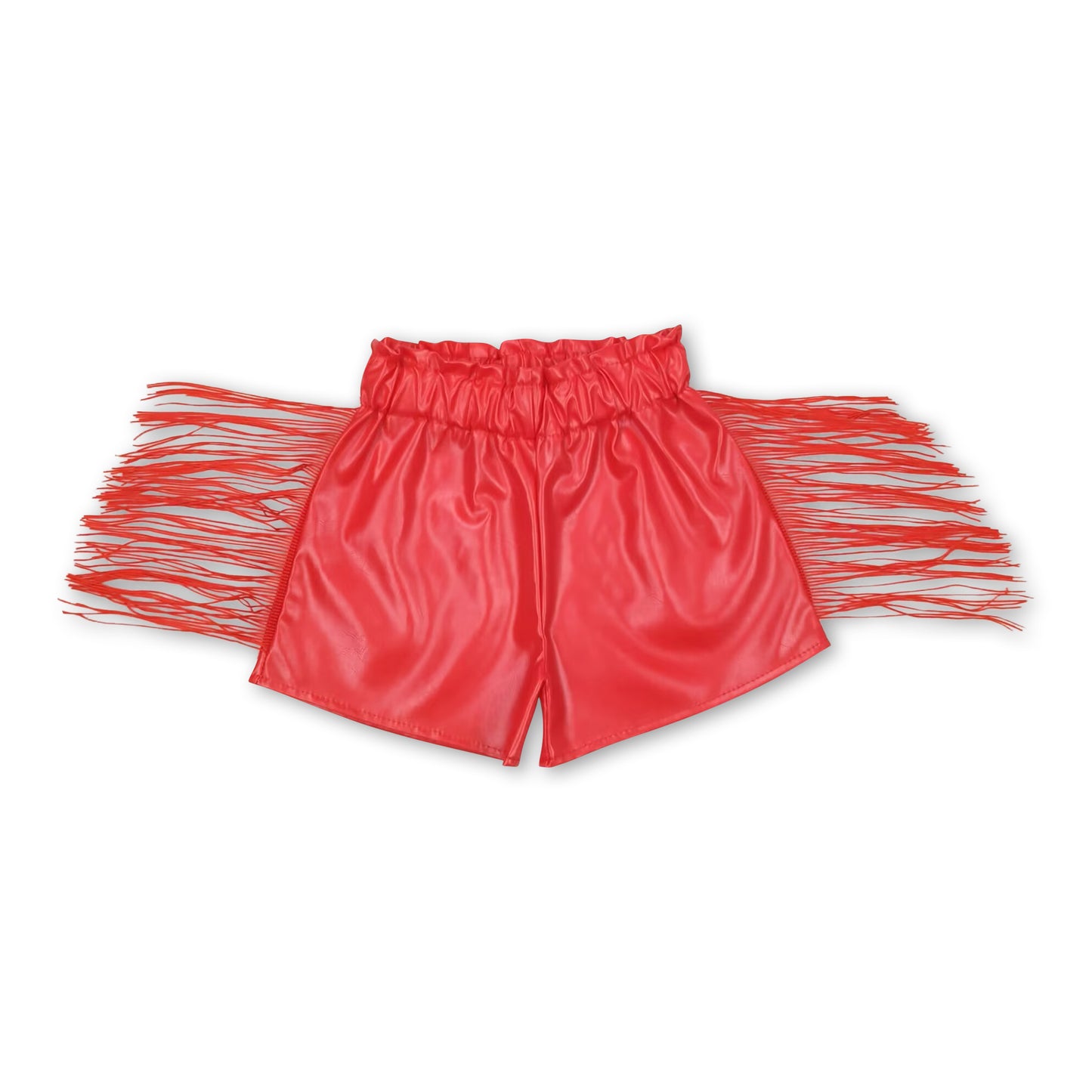 Red leather tassels baby girls shorts