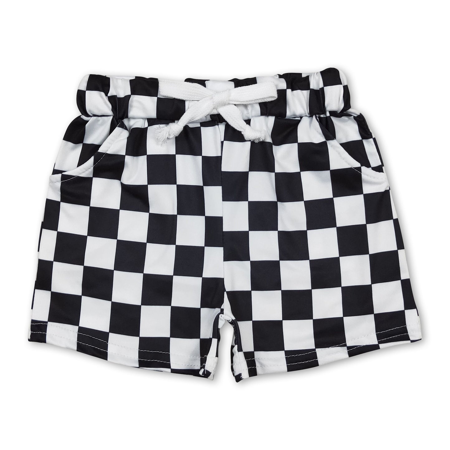 Black plaid pockets kids boys summer shorts