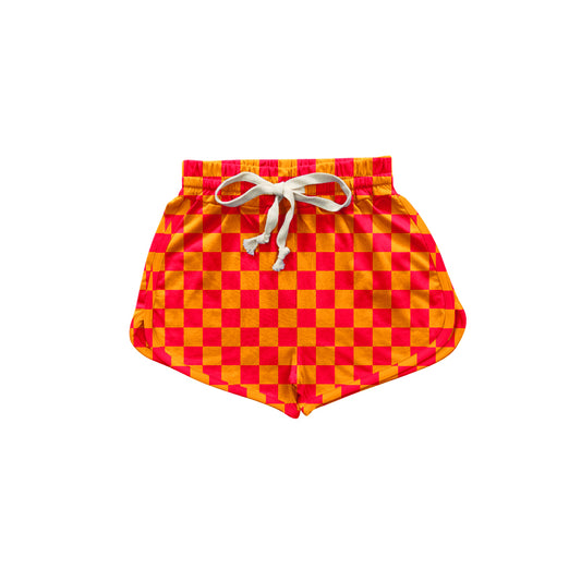 Orange plaid baby girls summer shorts