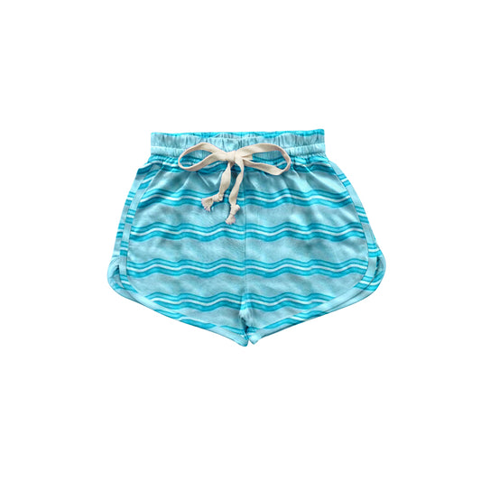 Light blue wave print baby girls summer shorts