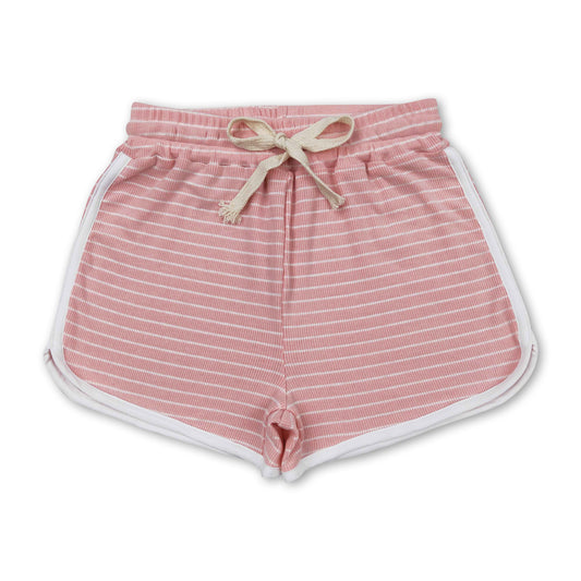 Dark pink stripe cotton toddler girls summer shorts