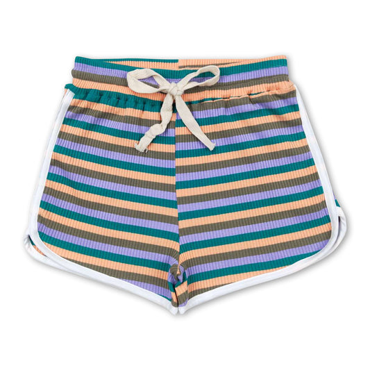 Multi color stripe cotton girls summer shorts