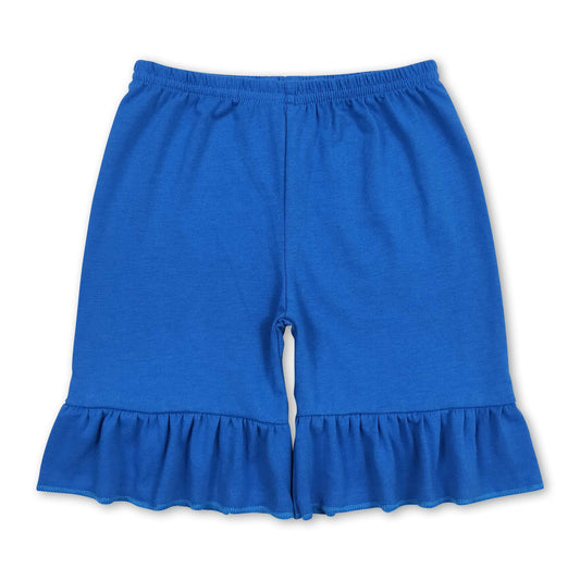 Blue cotton one layer ruffle girls summer shorts