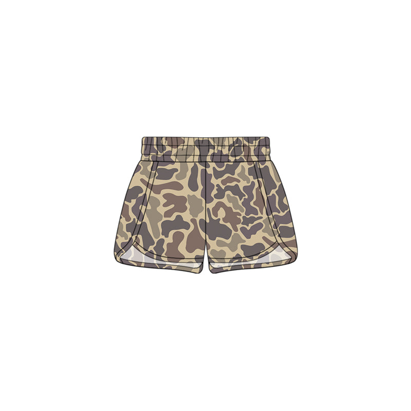 Khaki camo elastic waist baby girls hunting shorts