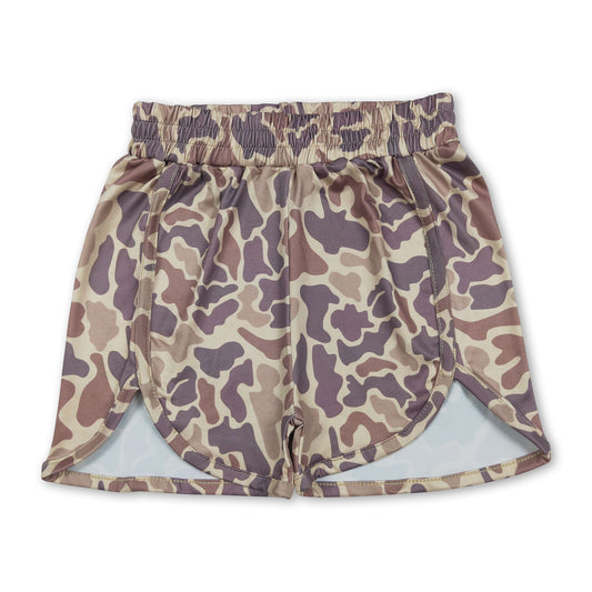 Khaki camo elastic waist baby girls hunting shorts