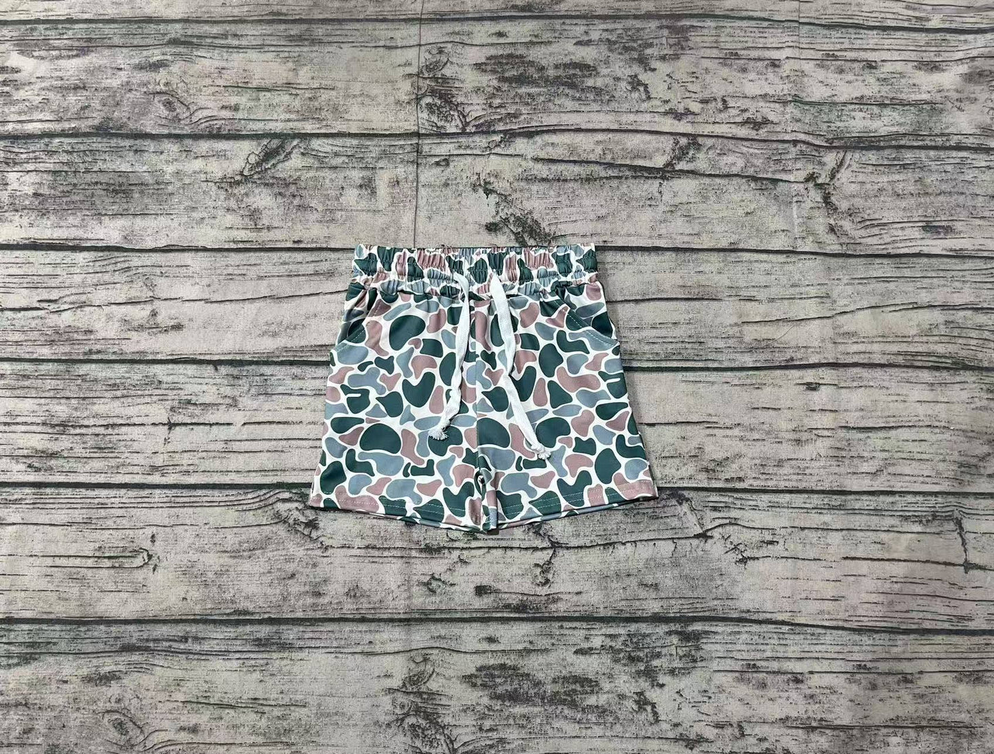 Green camo baby kids hunting shorts