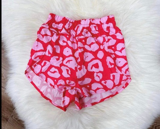 Hot pink leopard elastic waist adult women summer shorts